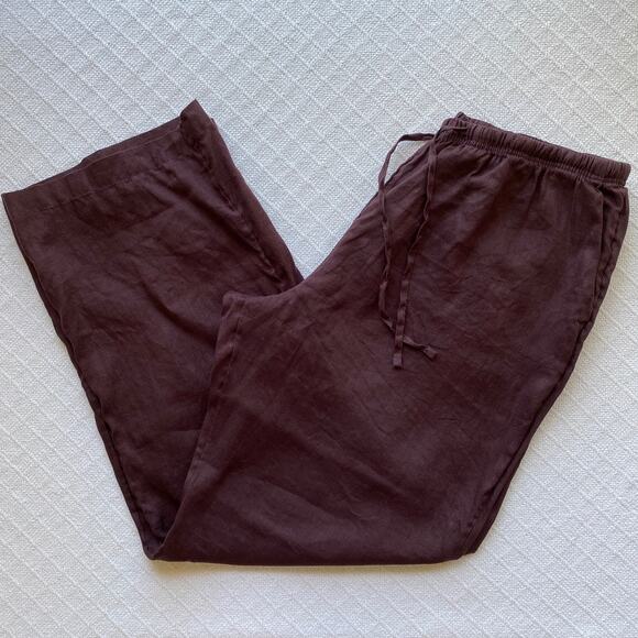 H&M 100% Linen Wide Leg Pant Brown Oversized Relaxed Fit Drawstring Waist Medium - Picture 4 of 9